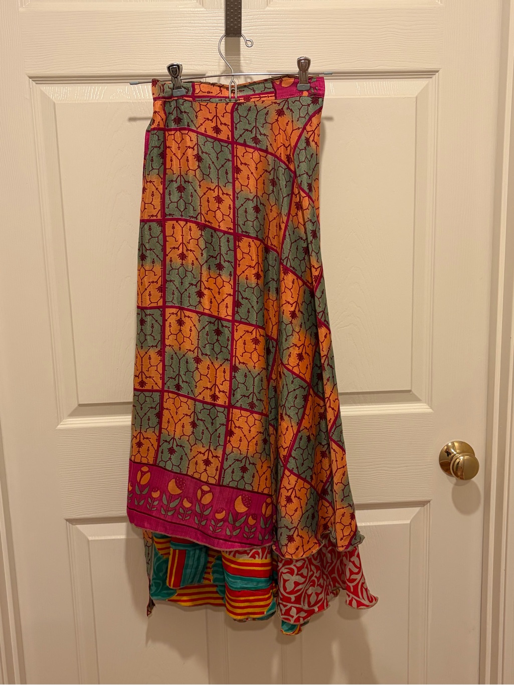 Colorful Patchwork True Wrap Maxi Skirt - Orange, Teal & Pink With Matching Tank